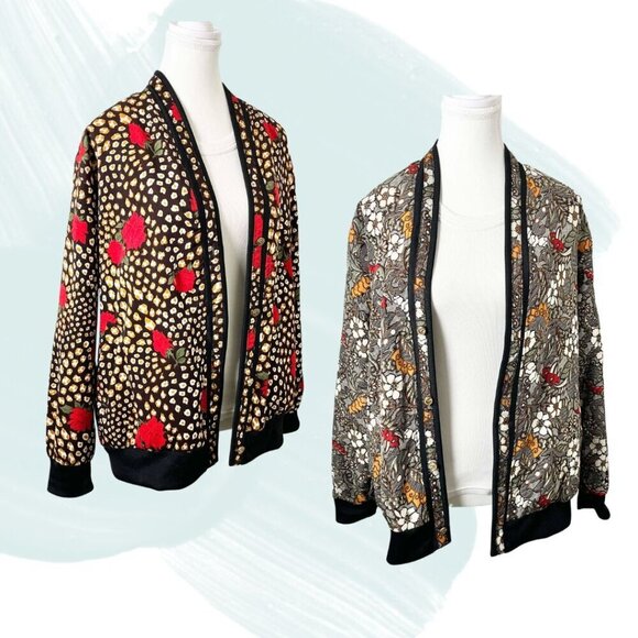 Vintage Reversible 2-in-1 Floral & Animal Print Bomber Jacket - Large - Picture 2 of 15